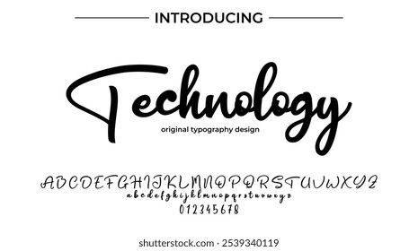 Tecnología Fuente Elegante pincel pintado en mayúsculas letras del Vector, alfabeto, tipografía