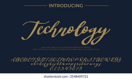 Fonte de tecnologia Pincel elegante pintado com letras maiúsculas vetoriais, alfabeto, fonte