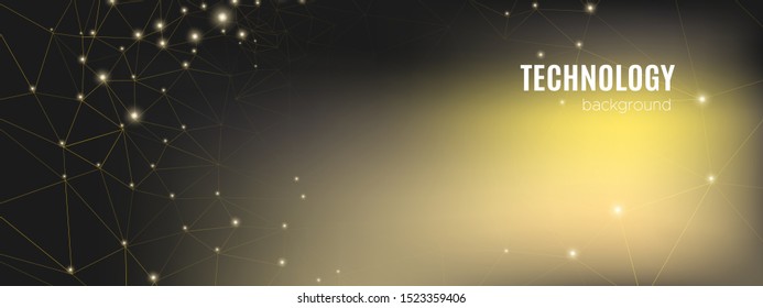 Technology Future. Big Data Center. Bright Triangles Banner. Light Futuristic Architecture. Technology Digital. Big Data Server. Yellow 3d Minimal Poster. Black Wallpaper. Digital Technology.