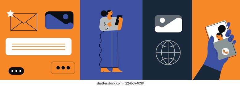 Zukunftskonzept für Technologie. Vektorgrafiken, flache Illustration. Ideal für Social Media- und Business-Präsentationen, User-Interface, UX, Grafik- und Web-Design, Apps und Interfaces. EPS10