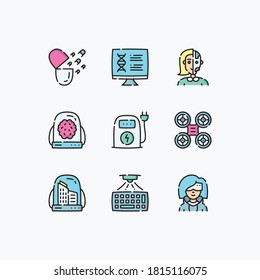 Technology of the future icons set color with white background - vector
