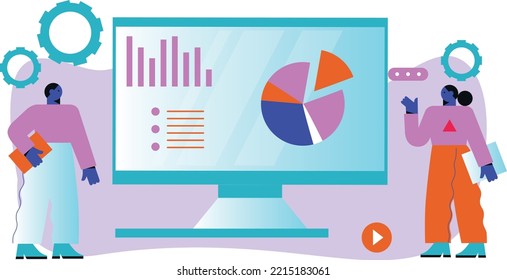 Technology future. SEO, search engine optimization, settings. Vector people flat illustration. Ideal for social media, business presentations, user interface, UX, graphic, web design, apps, interfaces