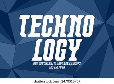Technology and future style display font for logos and posters, vector typeface in modern minimal style, geometric design alphabet letters and numbers, high-tech, italic version.