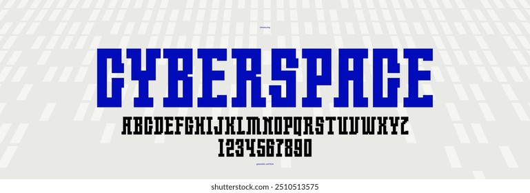 Technology and future style display font for logos and posters, vector typeface in modern minimal style, geometric design alphabet letters and numbers, high-tech.