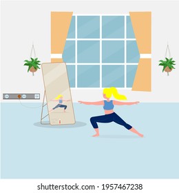 Technology Of The Future . Vector Illustration. Interactive Mirror. Trainer Without Leaving Home.