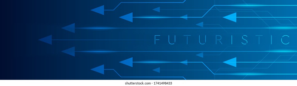 Technology futuristic abstract banner design with lines and arrows. Vector background
