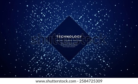 Technology futuristic background with glowing light blue pixels. AI concept. Artificial Intelligence abstract semiconductor. Data flow on tech bg. Digital chip on circuit board.  Vector illustration.