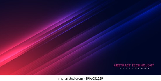 Technology futuristic background striped lines with light effect on red blue background. Space for text. Vector illustration   