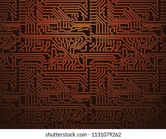 Technology futuristic background. Vector orange circuit board.