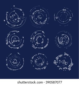 Technology futuristic circle shapes elements. HUD elements. Vector eps10.