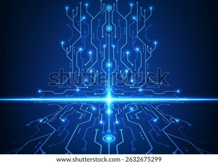 Technology futuristic circuit board background with data, future, digital, network, connections, robotics, and machine learning influences.