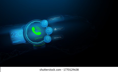 Tecnología Concepto Futurista de Smart Watch. Compuesto de Holograma Observar el brillo futurista con iconos tecnológicos