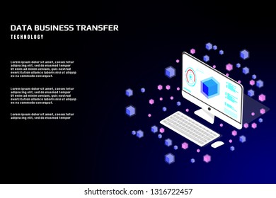 Technology futuristic desktop data security protection transfer. Abstract sci fi isometric elements design for UI business app