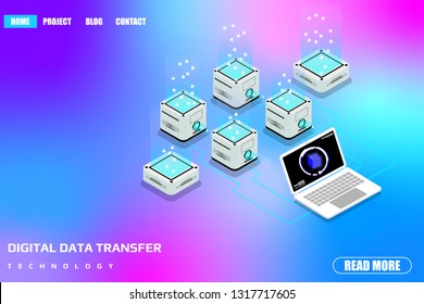 Technology futuristic desktop data security protection transfer. Abstract sci fi isometric elements design for UI business app
