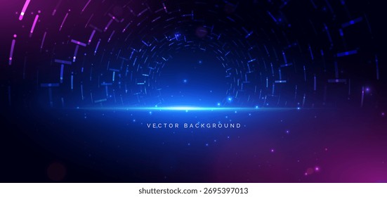 Tecnología de datos digitales futuristas que enlazan la conexión de red punteada que brilla intensamente sobre fondo oscuro. Ilustración vectorial