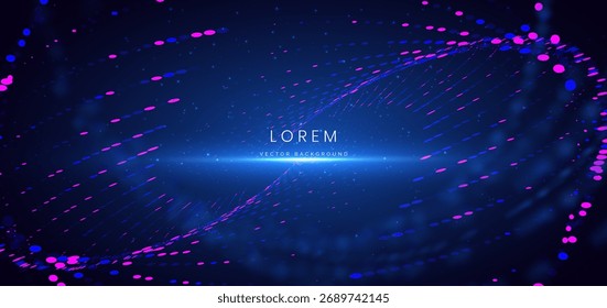 Technology futuristic digital dot blue and pink glowing particles on dark blue background. Data communication cyberspece concept. Vector illustration