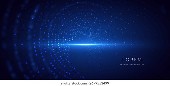 Tecnologia futurista digital ponto brilhante partículas no fundo azul escuro. Conceito de ciberespaço para comunicação de dados. Ilustração vetorial