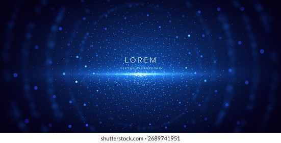 Technology futuristic digital dot glowing particles on dark blue background. Data communication cyberspece concept. Vector illustration