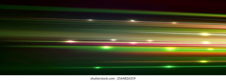 Technology futuristic dynamic motion. Abstract futuristic background with glowing light effect.Vector illustration. Glow of bright lines of transport vehicle drive on road highway. High speed light.