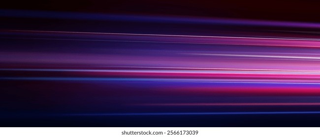 Technology futuristic dynamic motion. Abstract futuristic background with glowing light effect.Vector illustration. Glow of bright lines of transport vehicle drive on road highway. High speed light.