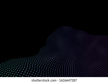 Technology futuristic landscape. Surface of digital wave. Data flow. Abstract digital wave of particles. Vector