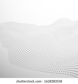 Technology futuristic landscape. Surface of digital wave. Abstract black digital wave of particles on white background. Vector