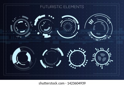 Technology futuristic modern user interface circle shapes. HUD elements. Futuristic Sci Fi Abstract Set. Futuristic blue virtual graphic touch user interface. Set of Circular Design Element