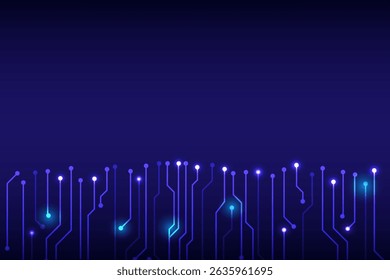 Technology futuristic neon circuit lines on dark blue background, representing modern digital and tech innovation themes, vector illustration