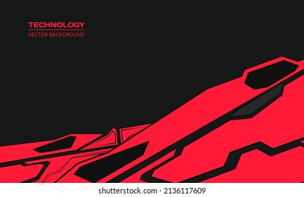 Technology futuristic red and black robotic gaming abstract background. Techno flat background. Abstract mechanical geometric crimson and black shape design. Vector illustration