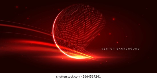 Tecnología líneas rojas futuristas sobre fondo rojo oscuro. Ilustración vectorial
