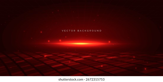 Tecnologia linhas de padrão quadrado vermelho futurista no fundo vermelho escuro. Ilustração vetorial