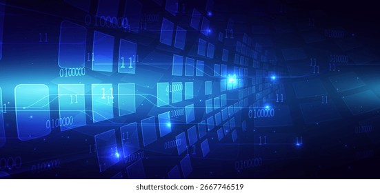 Technology futuristic square pattern digital element on dark blue background. Scence background digital communication data. Vector illustration 