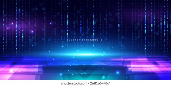 Technology futuristic square pettern scene on dark background. Communication data, speed movement, concept. Vector illustration