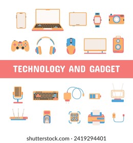Technology and Gadget Flat Colorful Icon Sticker Pack