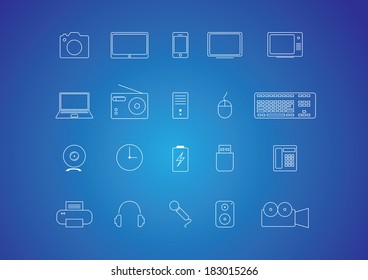 Technology and gadget thin line icon set