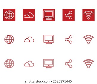 Ícones da Web de dispositivos de tecnologia em 3 estilos diferentes. Vetor

