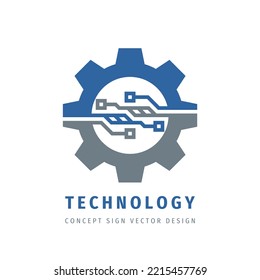 Technology gear concept business logo template design. Cogwheel mechanic sign. Computer network SEO icon. Search engine optimization. Line style. Graphic design element. Vector illustration