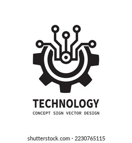 Technology gear concept business logo template design. Cogwheel mechanic sign. Computer network SEO icon. Search engine optimization. Line style. Graphic design element. Vector illustration