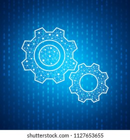 Technology gear icon , Blue speed digital pattern , matrix background