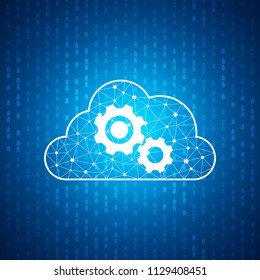 Technology gear icon with cloud , Blue speed digital pattern , matrix background