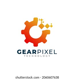 Technology Gear Icon. Gear Pixel Logo Design Template Element