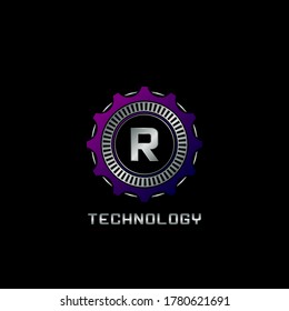 Technology Gear Rail R Letter Logo vector design, the techno logo for idustrial, automotive,  technology and more brand identity.