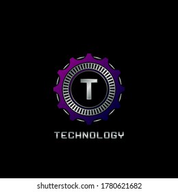 Technology Gear Rail T Letter Logo vector design, the techno logo for idustrial, automotive,  technology and more brand identity.