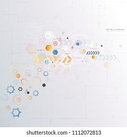 technology gear wheel colorful circuit board engineering various elements design tech on light background process copy space vector illustration