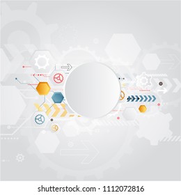technology gear wheel colorful circuit board engineering various elements design tech on light background process copy space vector illustration