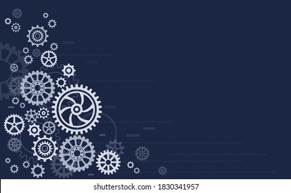 Technology gears background. blue background with geometric colorful gear wheels. Industrial concept. Space for text. 