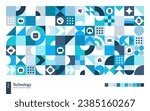 Technology Geometric Retro Pattern. Artificial Intelligent Abstract Shape Background. Vector Art. Network Poster, Big Data Banner, Smart Cover. Triangle, Square, Circle Forms. Computer, AI, Chip icon