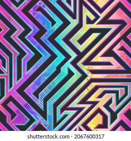 Technology geometric seamless texture with rainbow background.