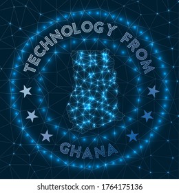 Technology From Ghana. Futuristic geometric badge of the country. Technological concept. Round Ghana logo. Vector illustration.
