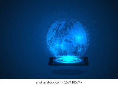technology global digital connection. big data design concept. world social media connection on smartphone. futuristic evaluation abstract background. global network.